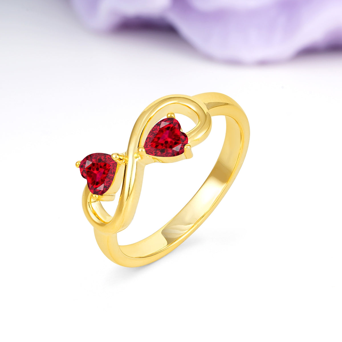 Unique Intertwined 3 Prong Double Heart Cut Ruby Engagement Ring - Additional view