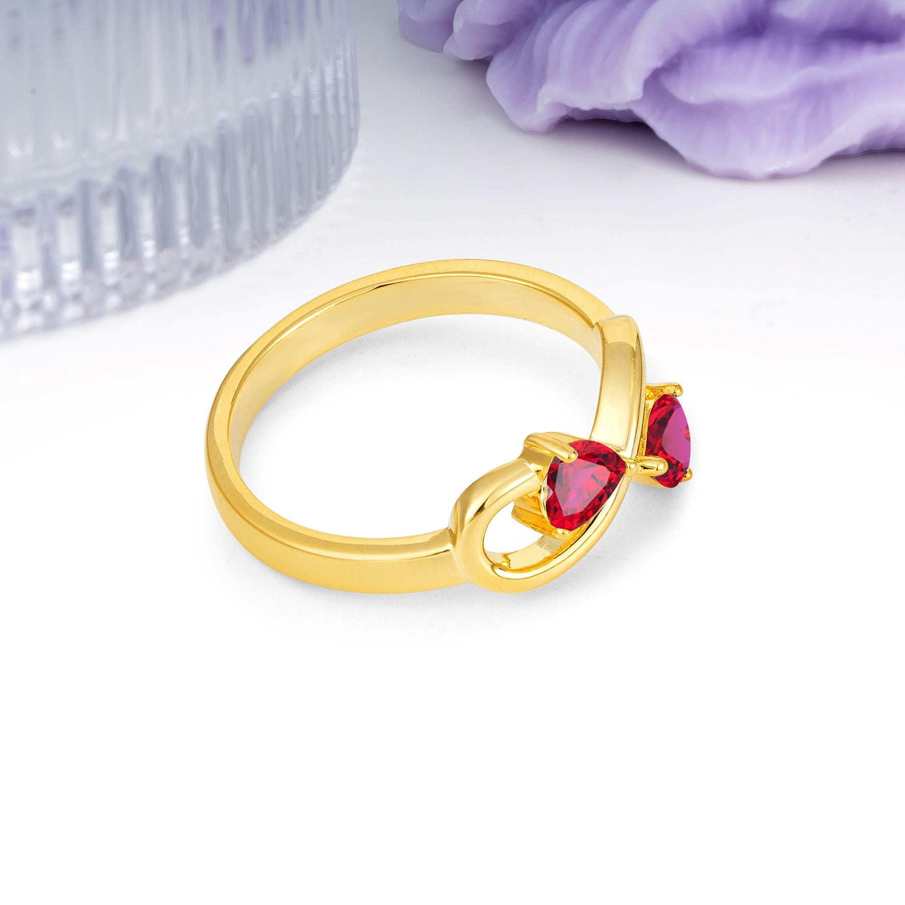Unique Intertwined 3 Prong Double Heart Cut Ruby Engagement Ring - Additional view