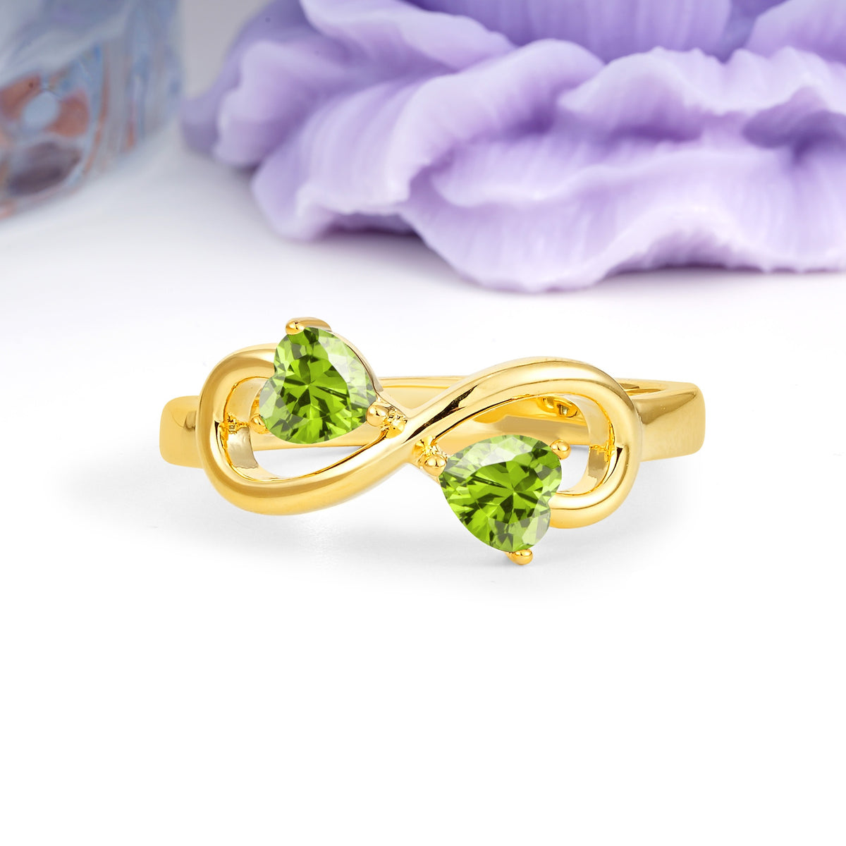 Unique Intertwined 3 Prong Double Heart Cut Peridot Engagement Ring - Additional view