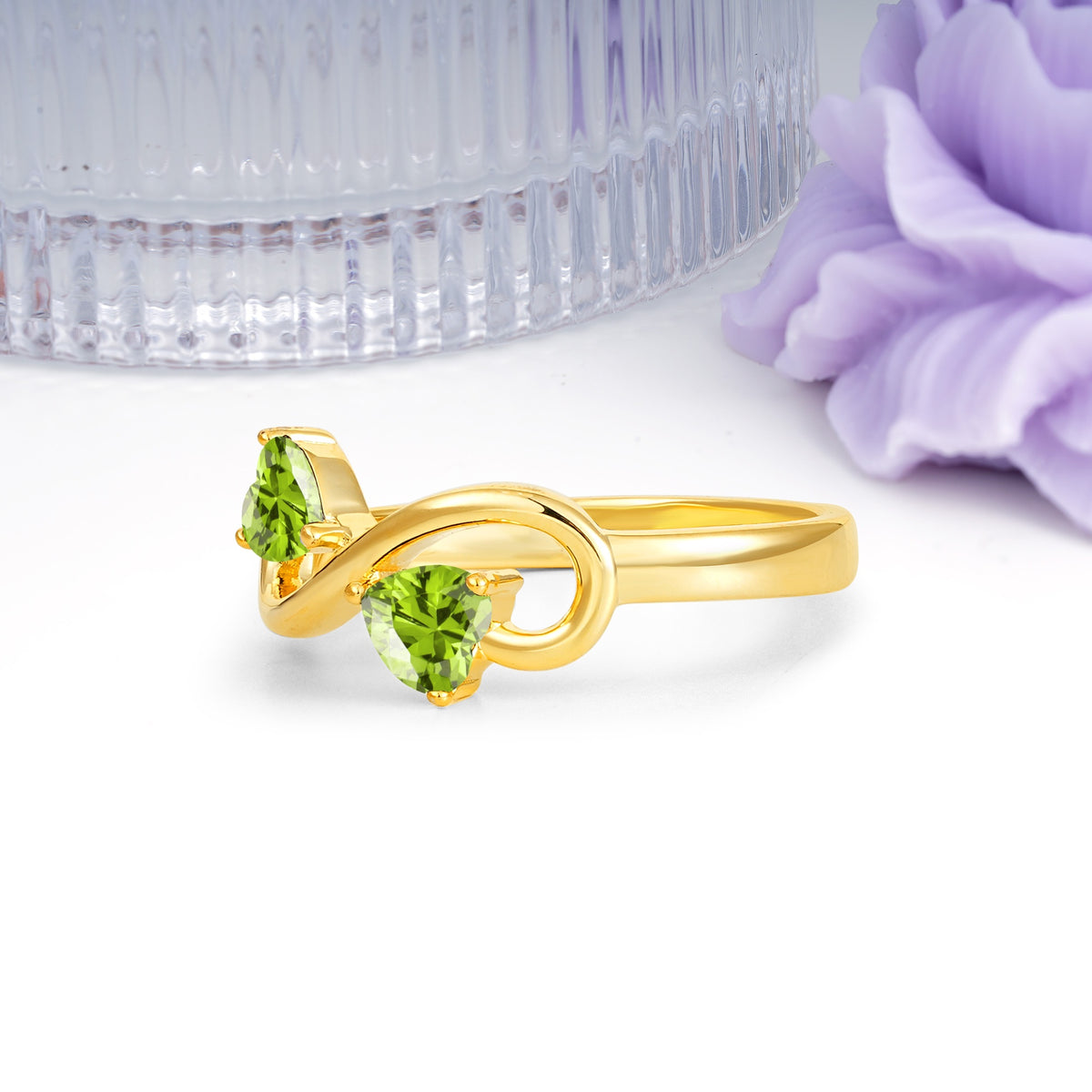 Unique Intertwined 3 Prong Double Heart Cut Peridot Engagement Ring - Additional view