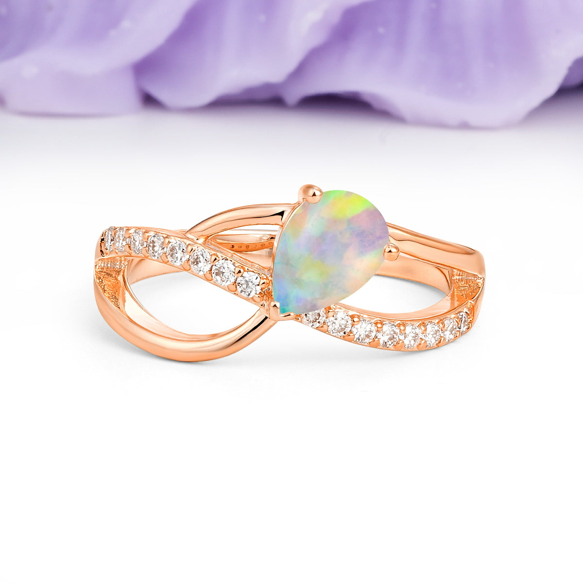 Classic Proposal Infinity Twist Pear Cut Fire Opal Engagement Ring - Additional view