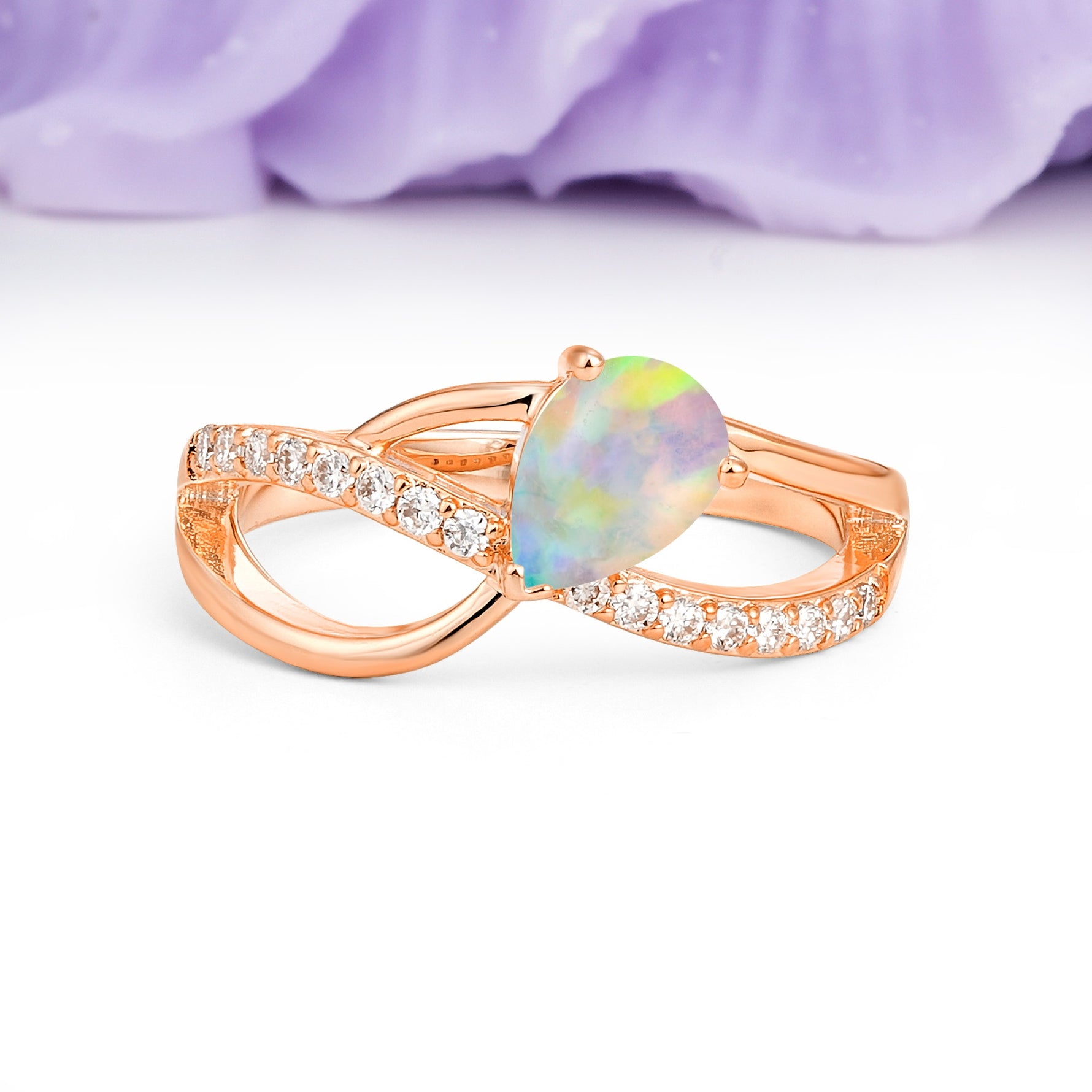 Classic Twisted 3-Prong Pear Cut Fire Opal Engagement Ring - Additional view
