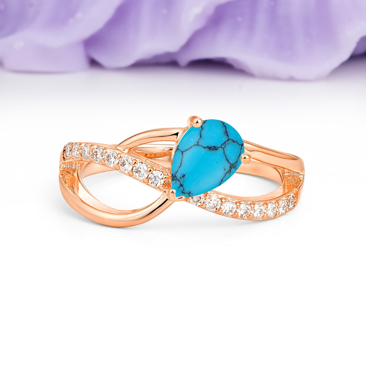 Classic Proposal Infinity Twist Pear Cut Turquoise Engagement Ring - Additional view