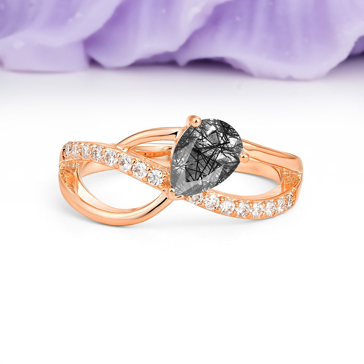 Classic Proposal Infinity Twist Pear Cut Black Rutilated Quartz Engagement Ring - Additional view