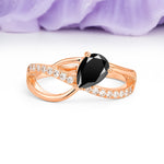 Classic Twisted 3-Prong Pear Cut Black Onyx Engagement Ring - Additional view