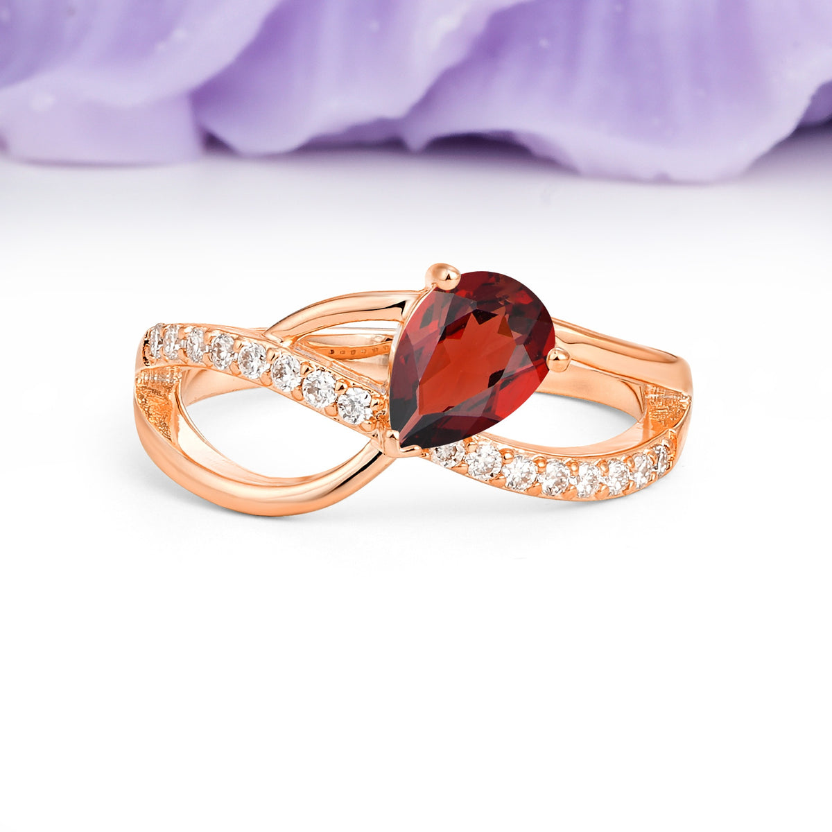 Classic Proposal Infinity Twist Pear Cut Garnet Engagement Ring - Additional view