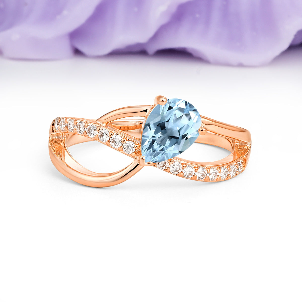 Classic Proposal Infinity Twist Pear Cut Aquamarine Engagement Ring - Additional view