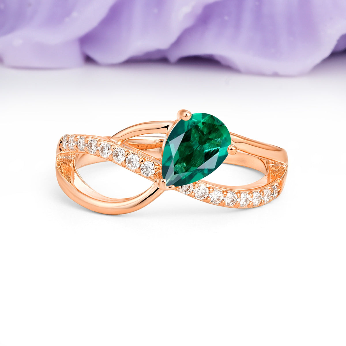 Classic Proposal Infinity Twist Pear Cut Emerald Engagement Ring - Additional view