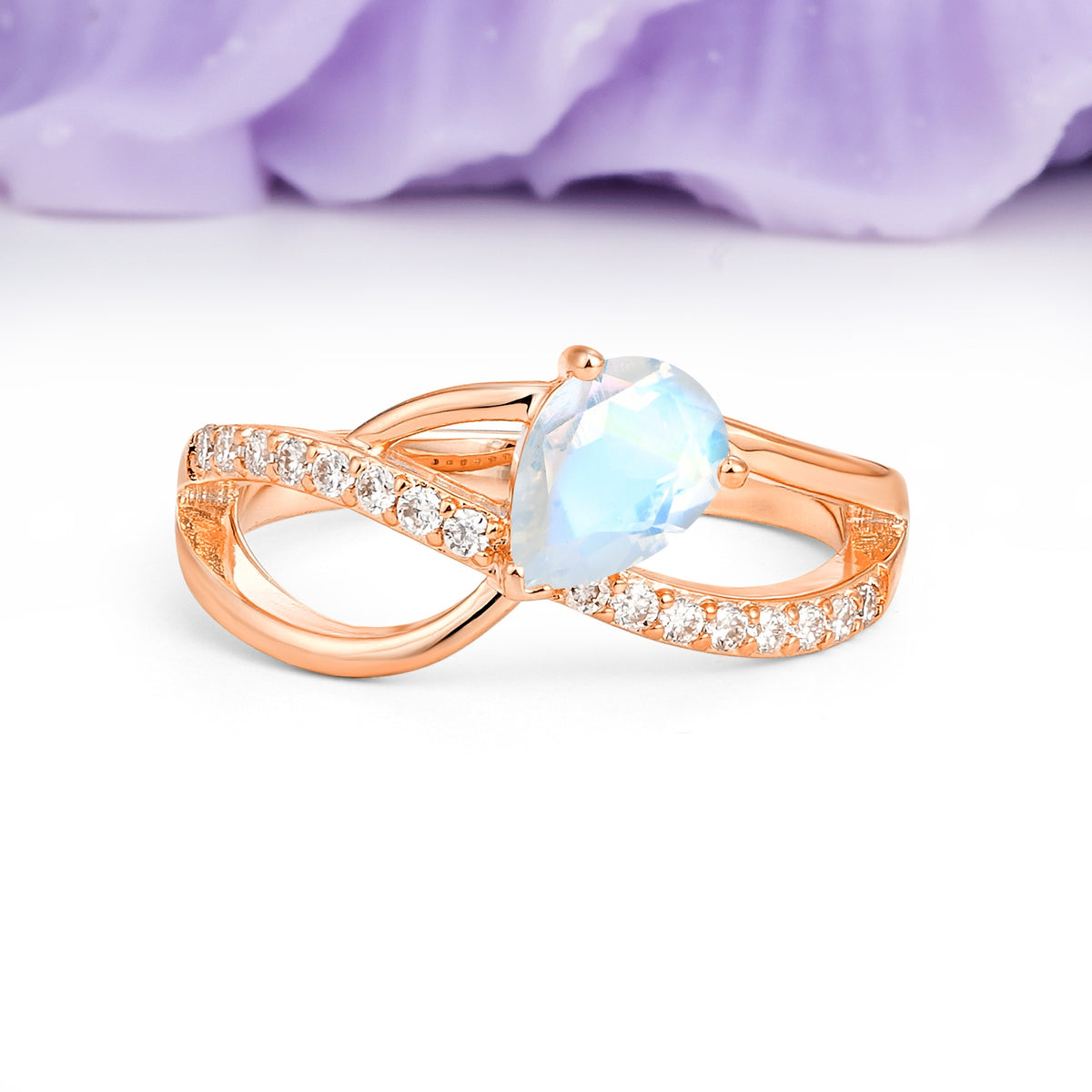 Classic Proposal Infinity Twist Pear Cut Moonstone Engagement Ring - Additional view