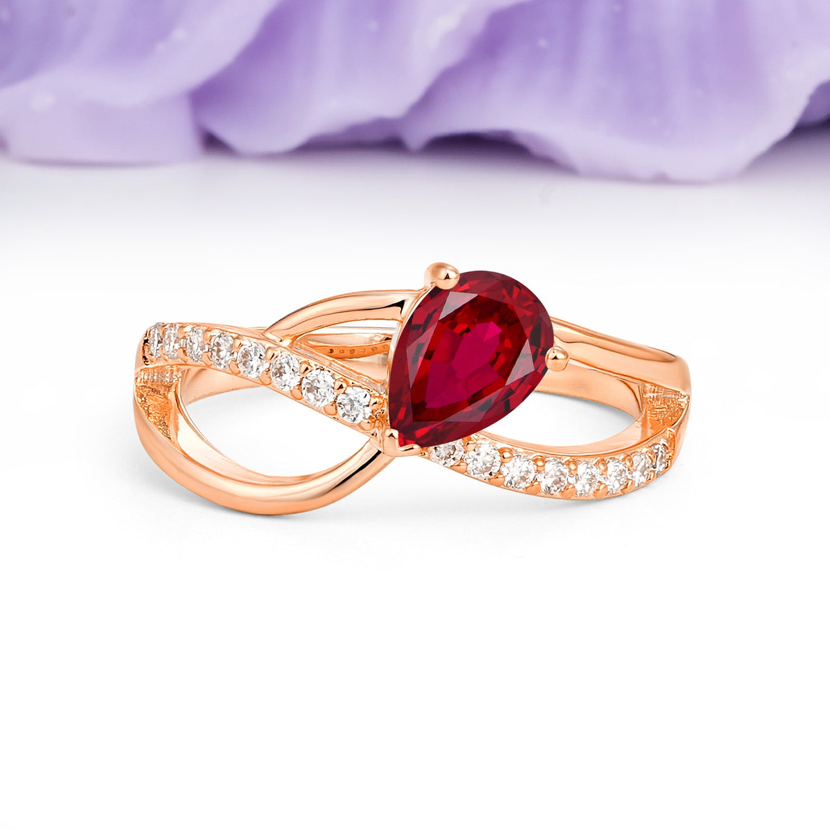 Classic Proposal Infinity Twist Pear Cut Ruby Engagement Ring - Additional view