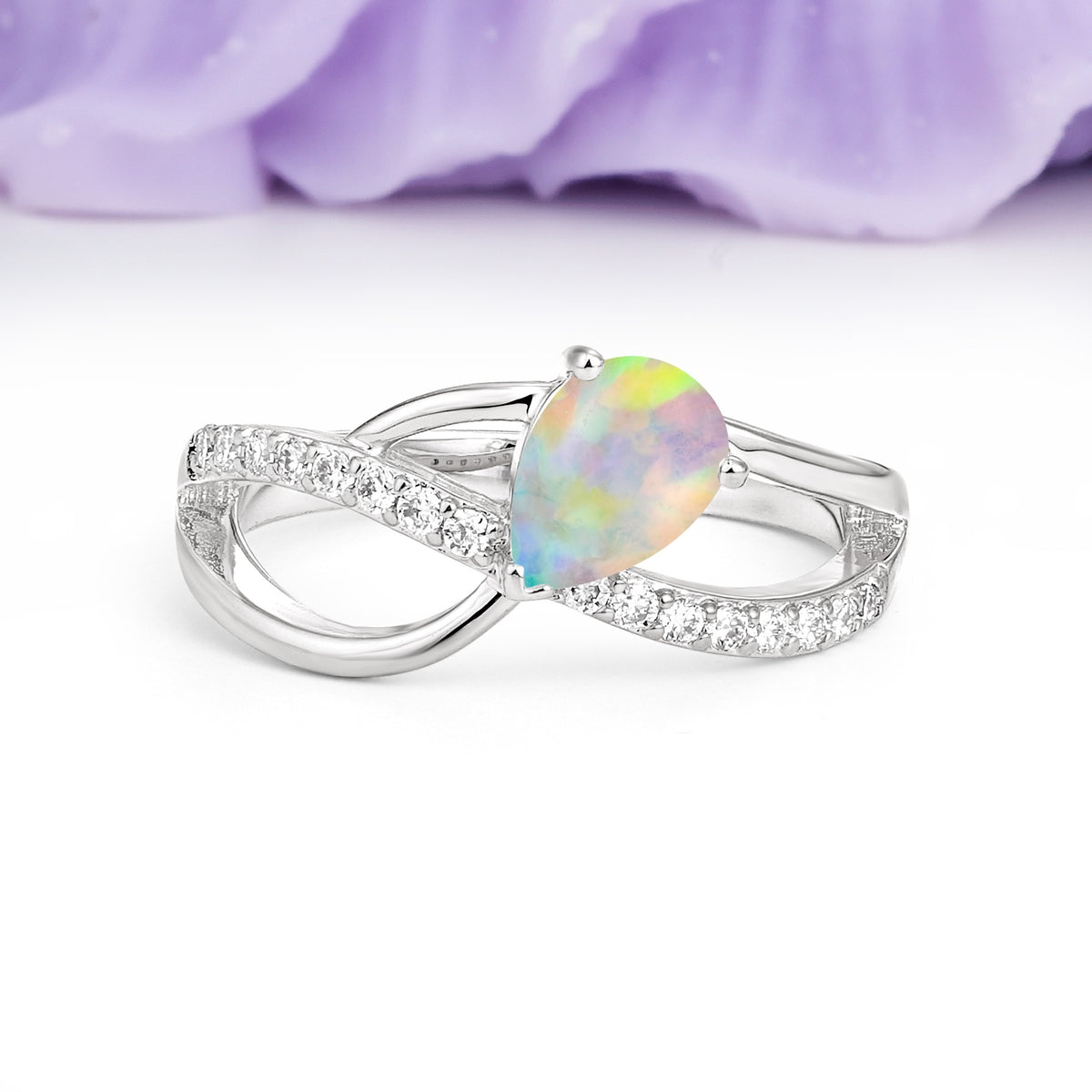 Classic Proposal Infinity Twist Pear Cut Fire Opal Engagement Ring - Additional view