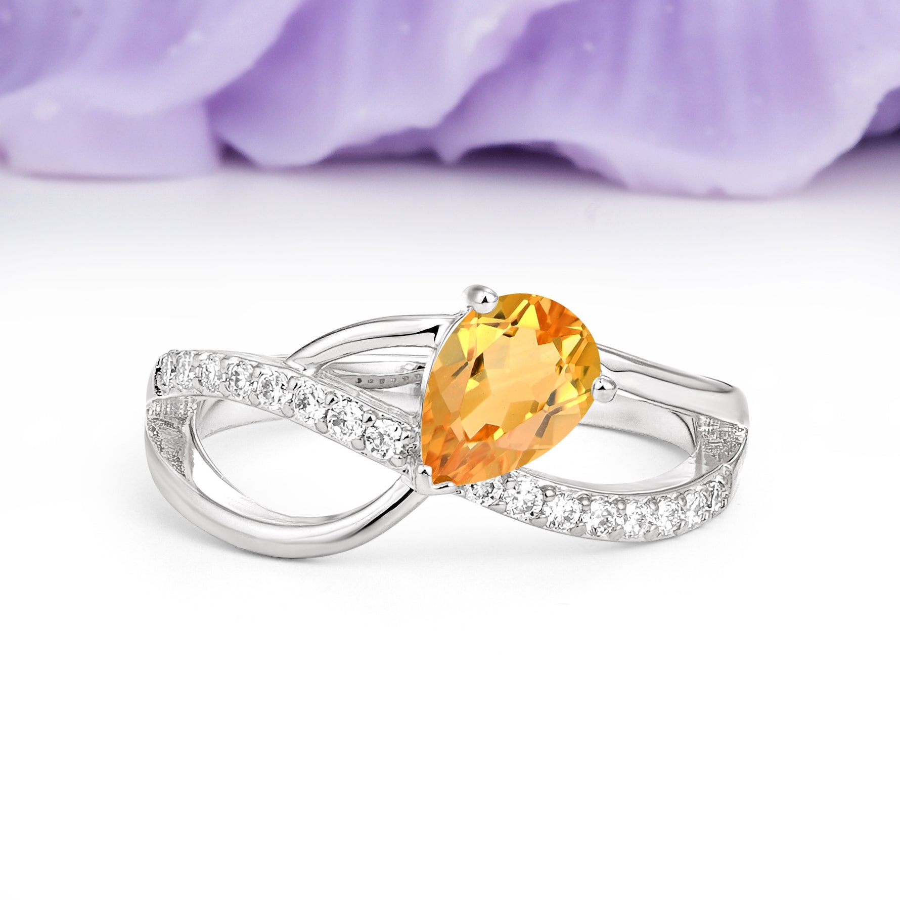 Classic Twisted 3-Prong Pear Cut Citrine Engagement Ring - Additional view