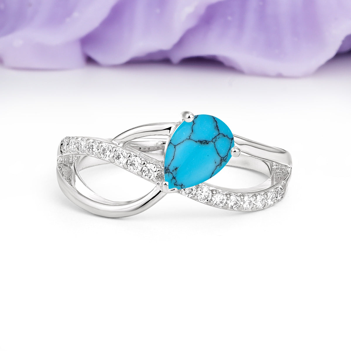 Classic Proposal Infinity Twist Pear Cut Turquoise Engagement Ring - Additional view