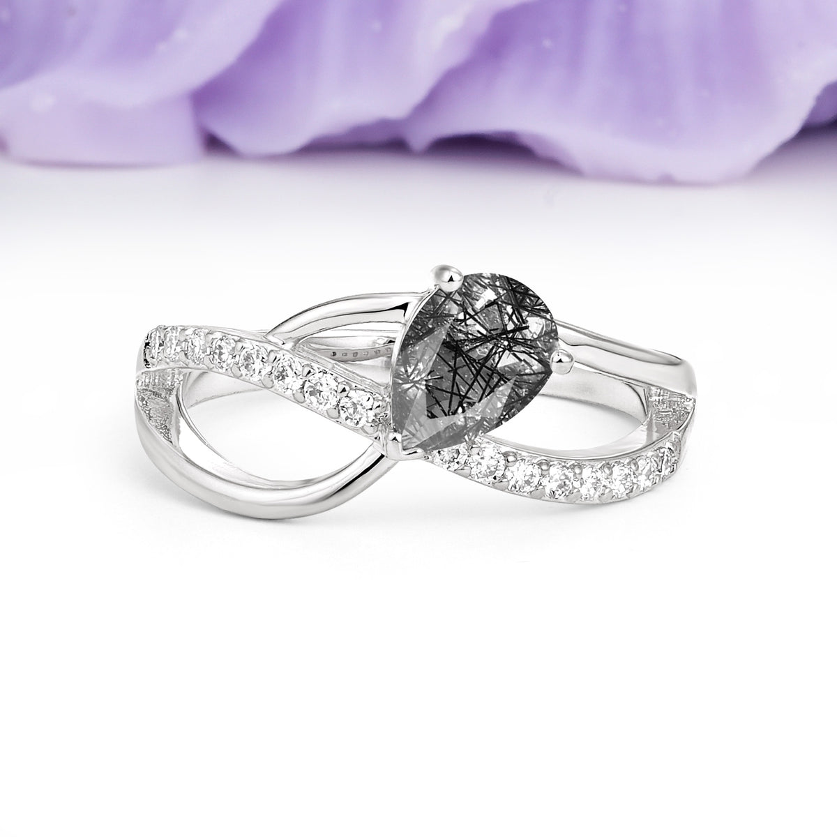 Classic Proposal Infinity Twist Pear Cut Black Rutilated Quartz Engagement Ring - Additional view