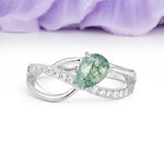 Classic Twisted 3-Prong Pear Cut Moss Agate Engagement Ring - Additional view