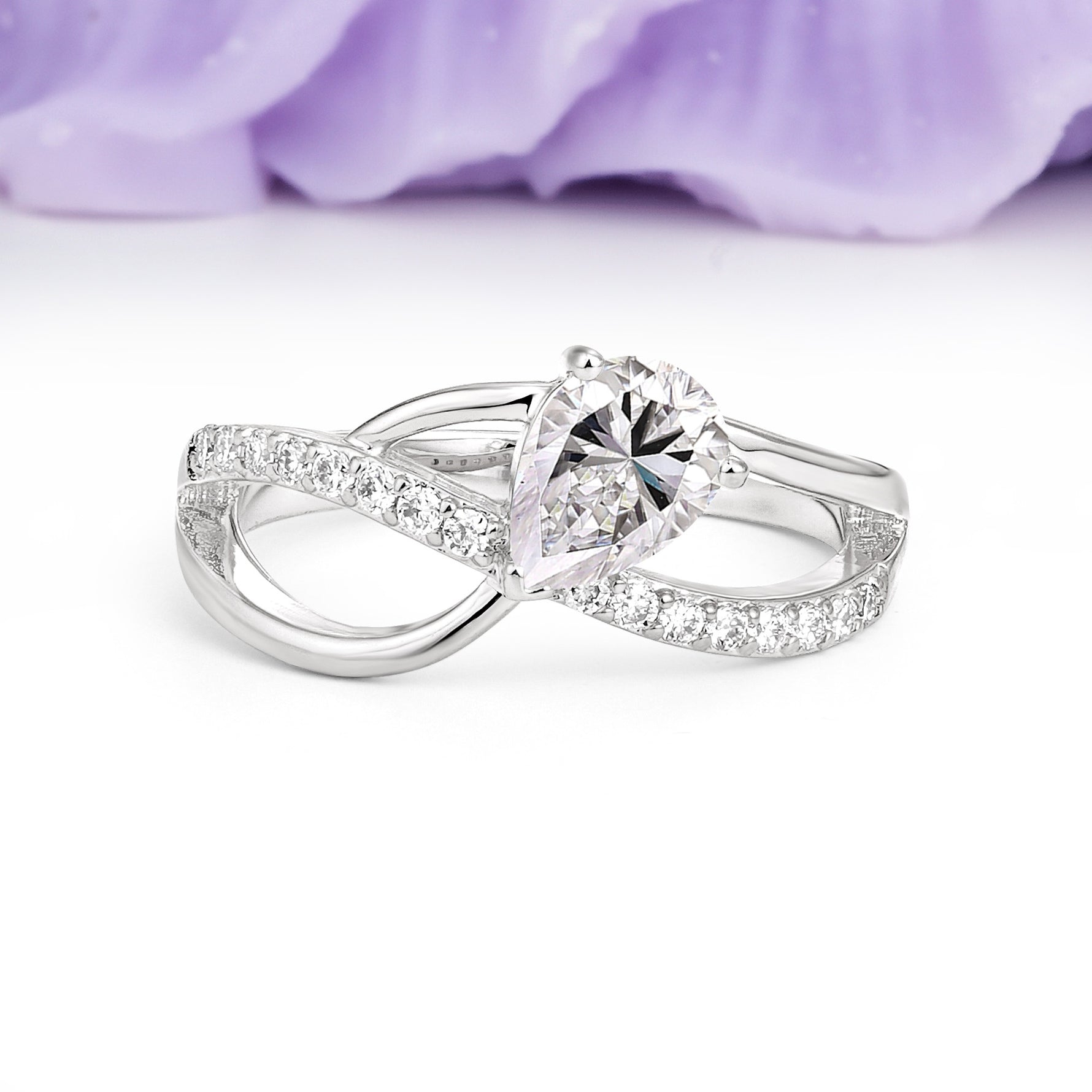 Classic Twisted 3-Prong Pear Cut Lab Diamond Engagement Ring - Additional view