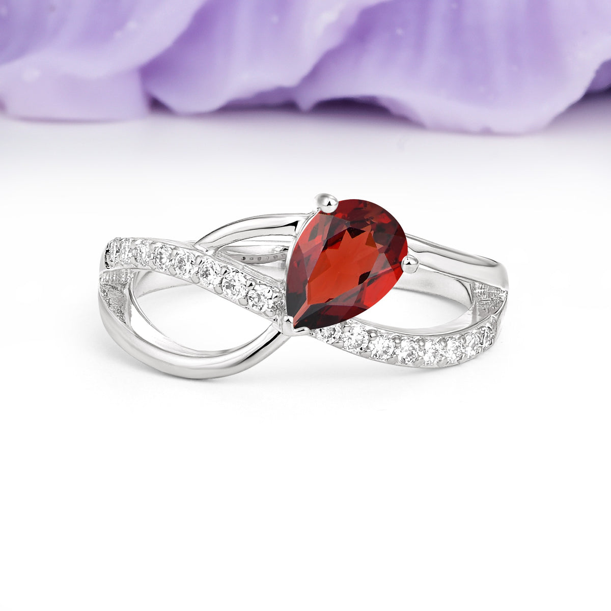 Classic Proposal Infinity Twist Pear Cut Garnet Engagement Ring - Additional view