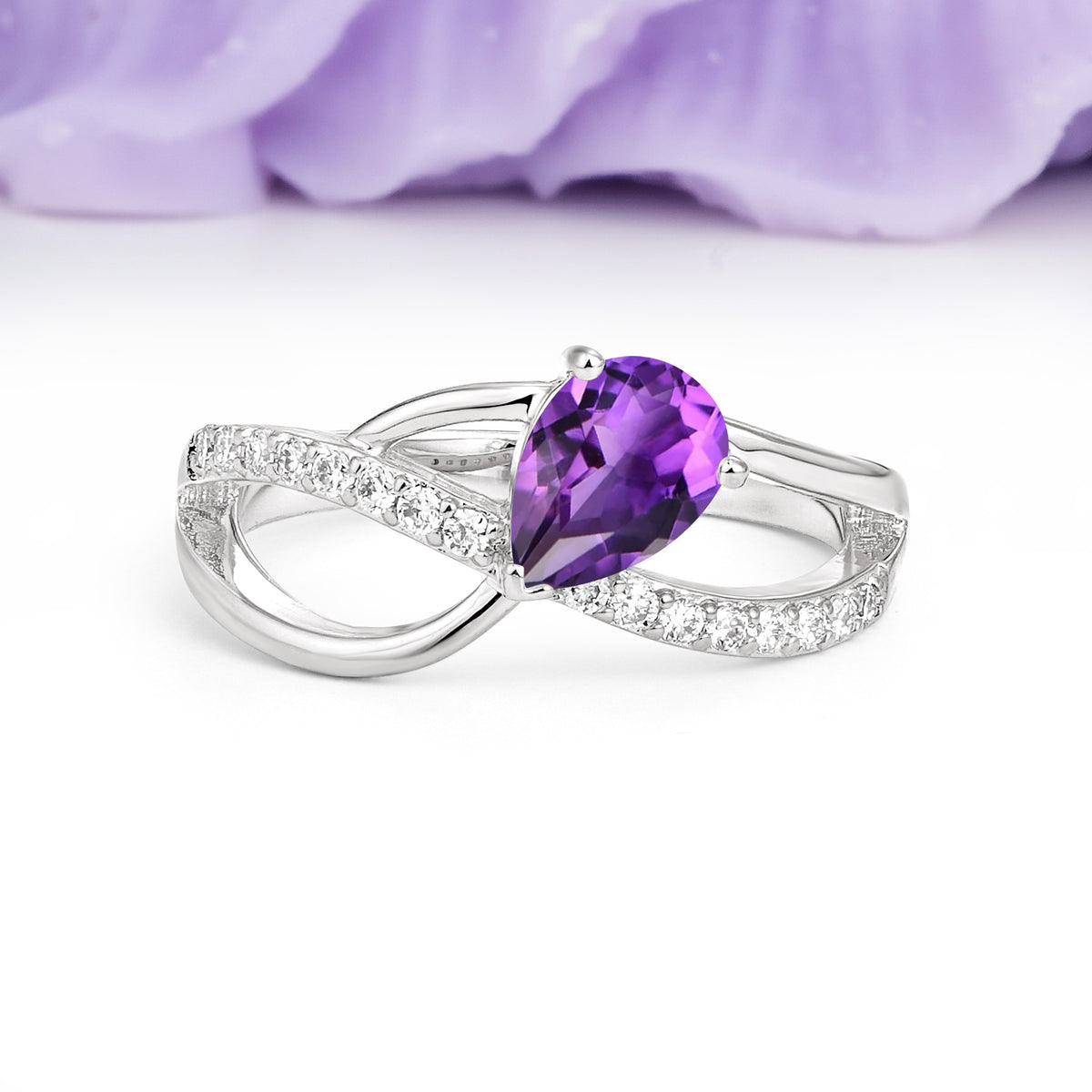 Classic Proposal Infinity Twist Pear Cut Amethyst Engagement Ring - Additional view