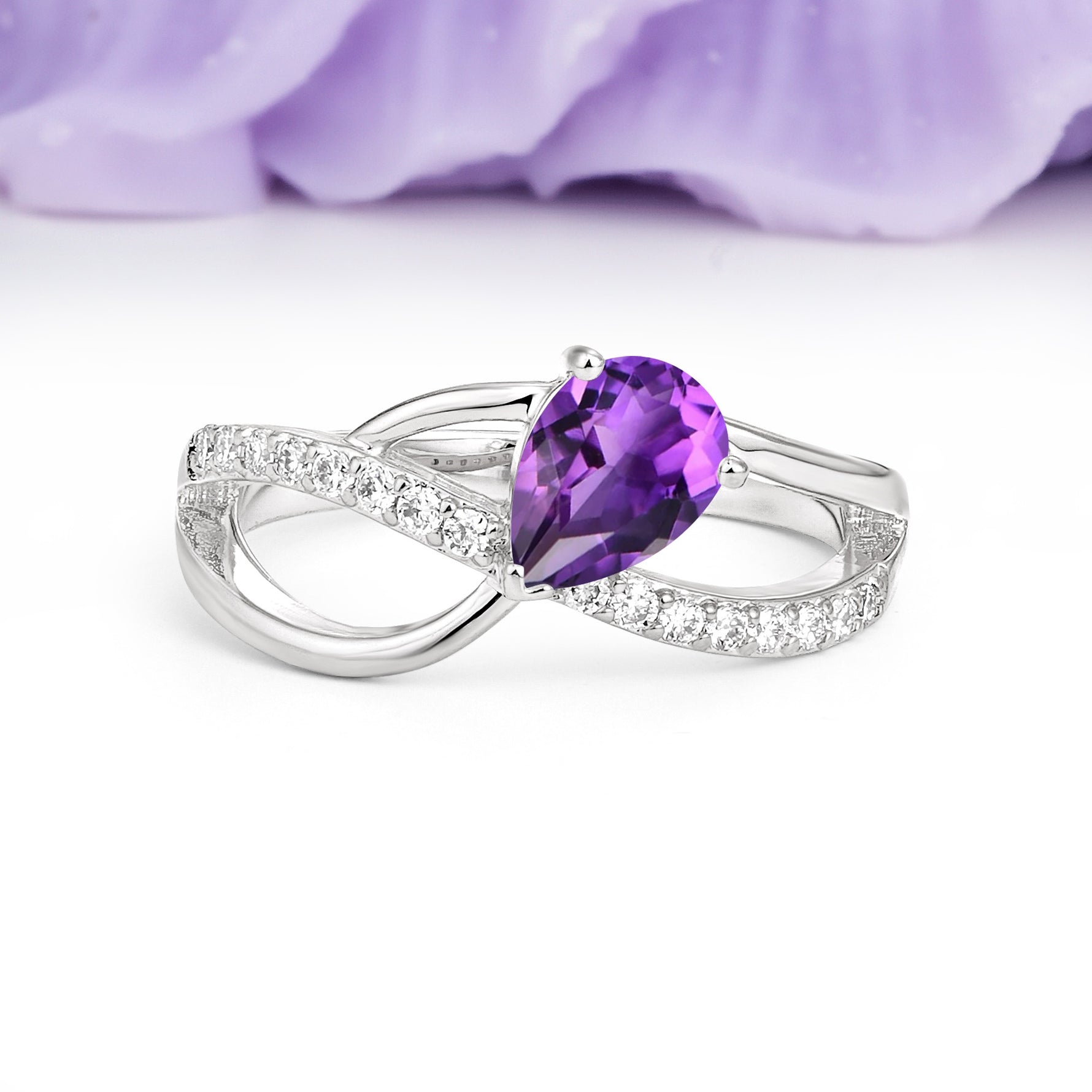 Classic Twisted 3-Prong Pear Cut Amethyst Engagement Ring - Additional view
