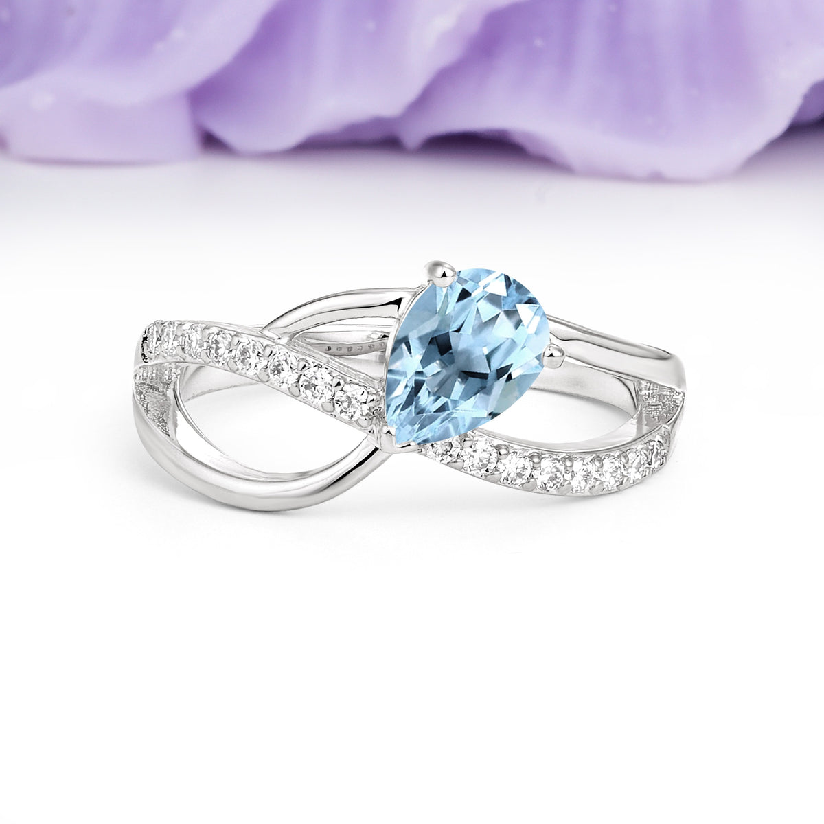Classic Proposal Infinity Twist Pear Cut Aquamarine Engagement Ring - Additional view
