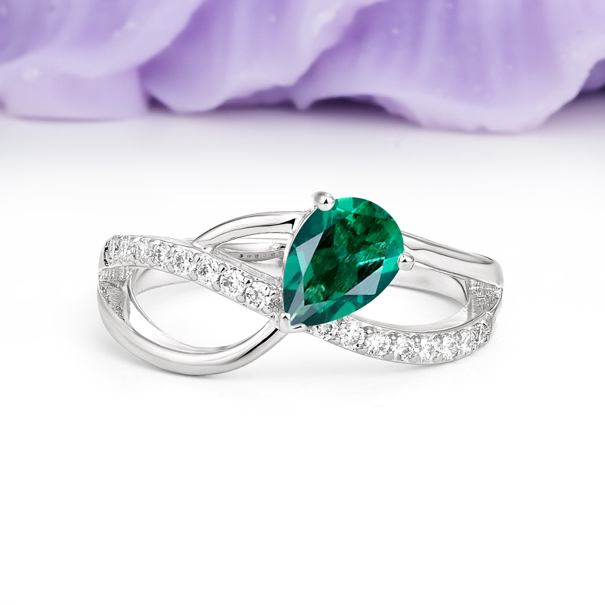 Classic Proposal Infinity Twist Pear Cut Emerald Engagement Ring - Additional view
