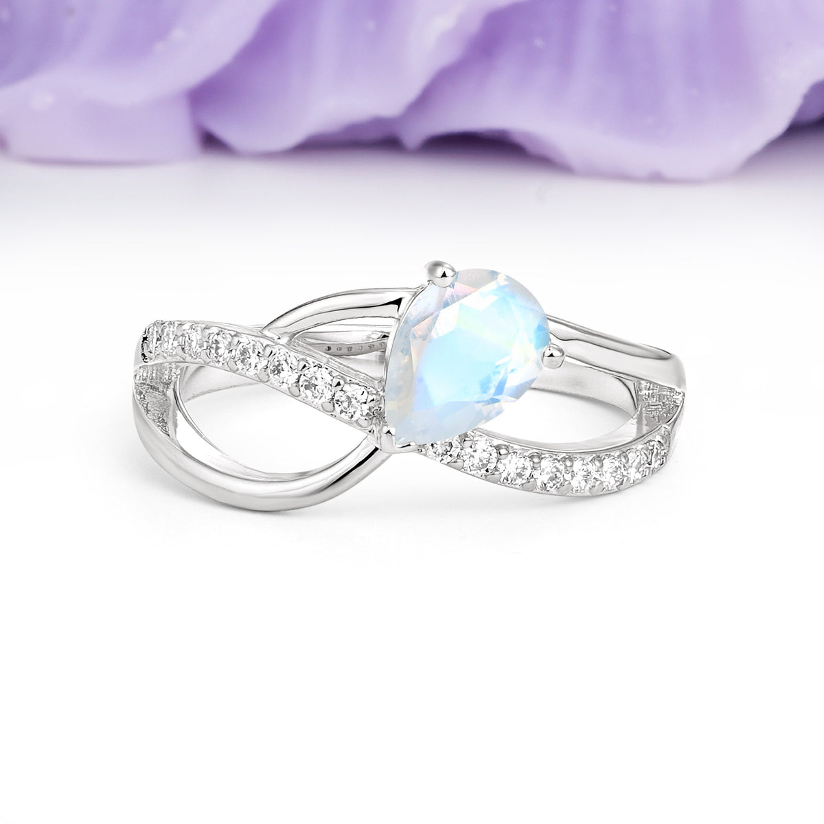 Classic Proposal Infinity Twist Pear Cut Moonstone Engagement Ring - Additional view