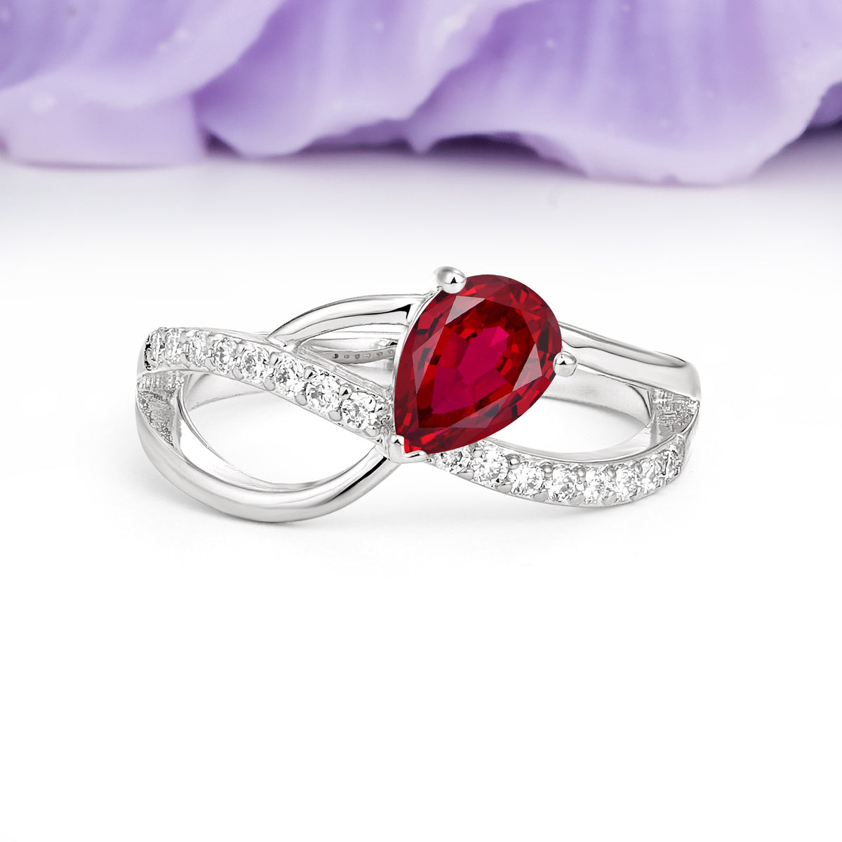 Classic Proposal Infinity Twist Pear Cut Ruby Engagement Ring - Additional view