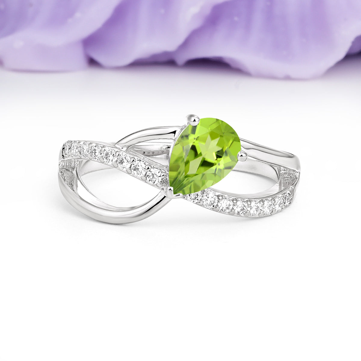 Classic Proposal Infinity Twist Pear Cut Peridot Engagement Ring - Additional view