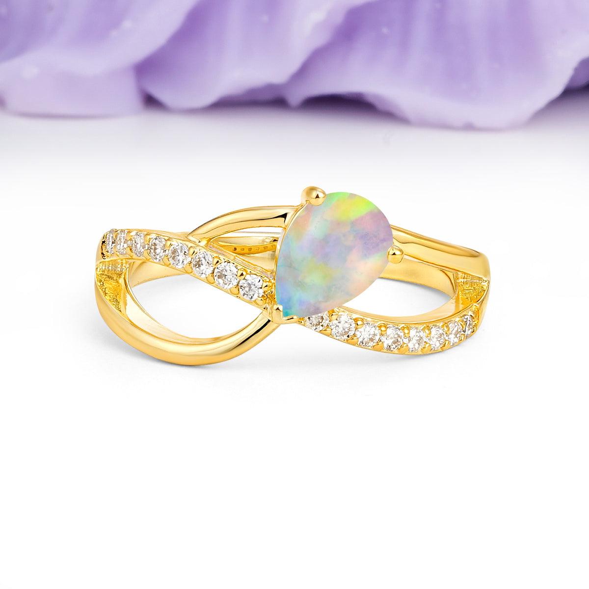 Classic Proposal Infinity Twist Pear Cut Fire Opal Engagement Ring - Additional view