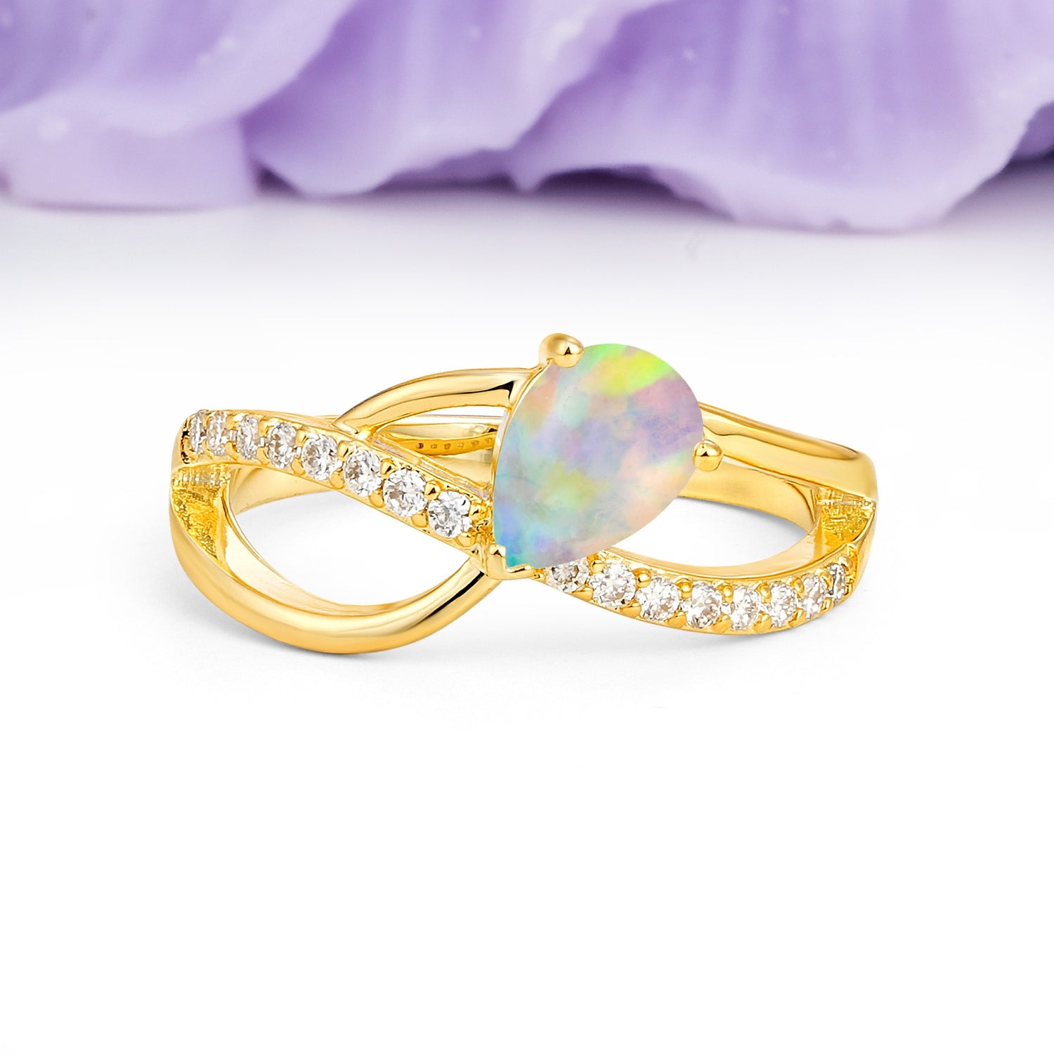 Classic Twisted 3-Prong Pear Cut Fire Opal Engagement Ring - Additional view