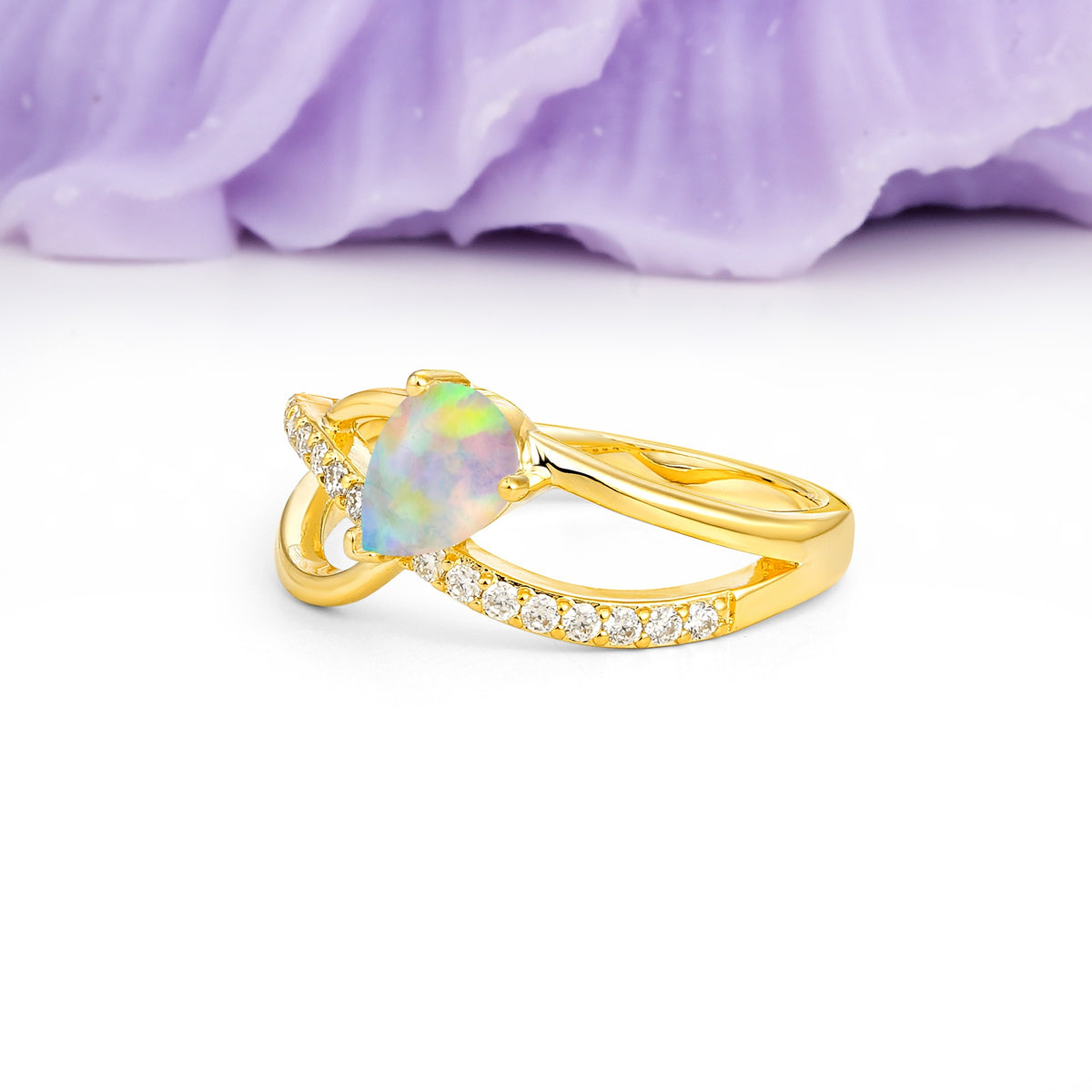 Classic Proposal Infinity Twist Pear Cut Fire Opal Engagement Ring - Additional view