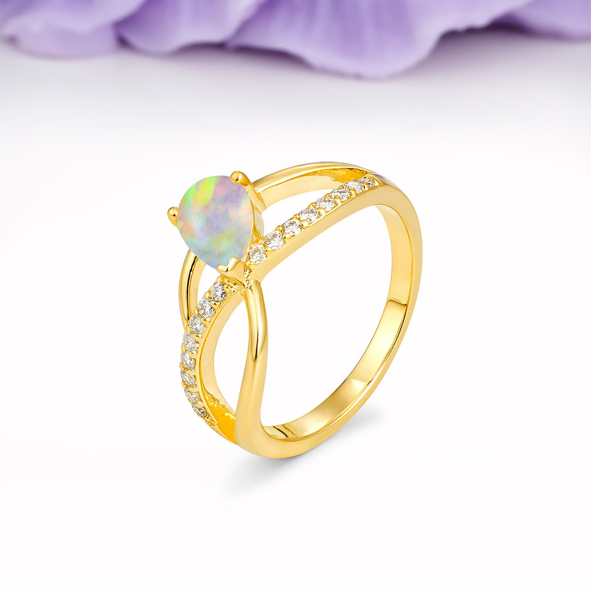 Classic Proposal Infinity Twist Pear Cut Fire Opal Engagement Ring - Additional view