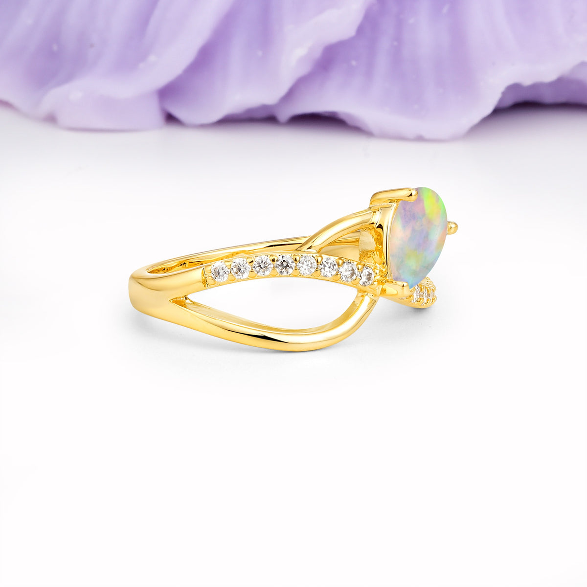 Classic Proposal Infinity Twist Pear Cut Fire Opal Engagement Ring - Additional view