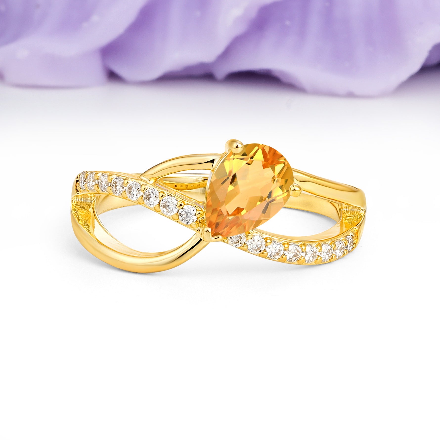 Classic Twisted 3-Prong Pear Cut Citrine Engagement Ring - Additional view