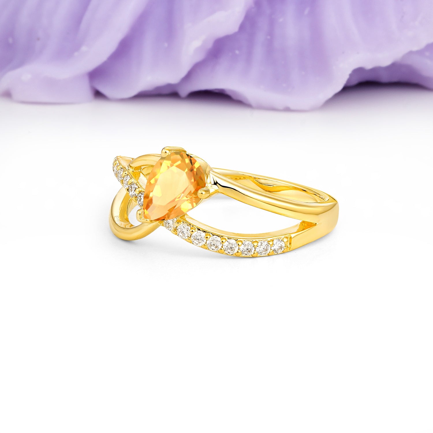 Classic Twisted 3-Prong Pear Cut Citrine Engagement Ring - Additional view