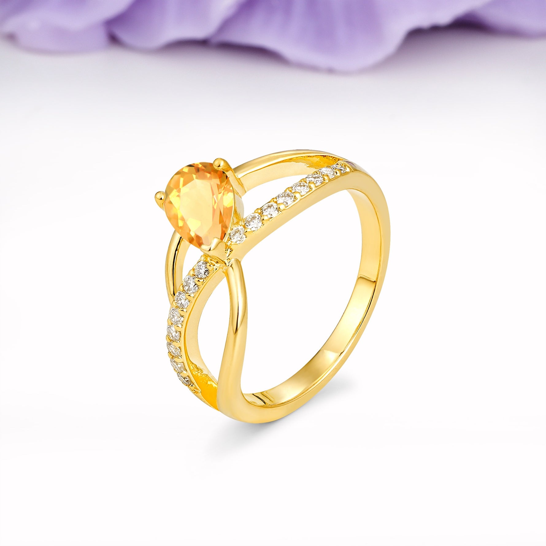 Classic Twisted 3-Prong Pear Cut Citrine Engagement Ring - Additional view