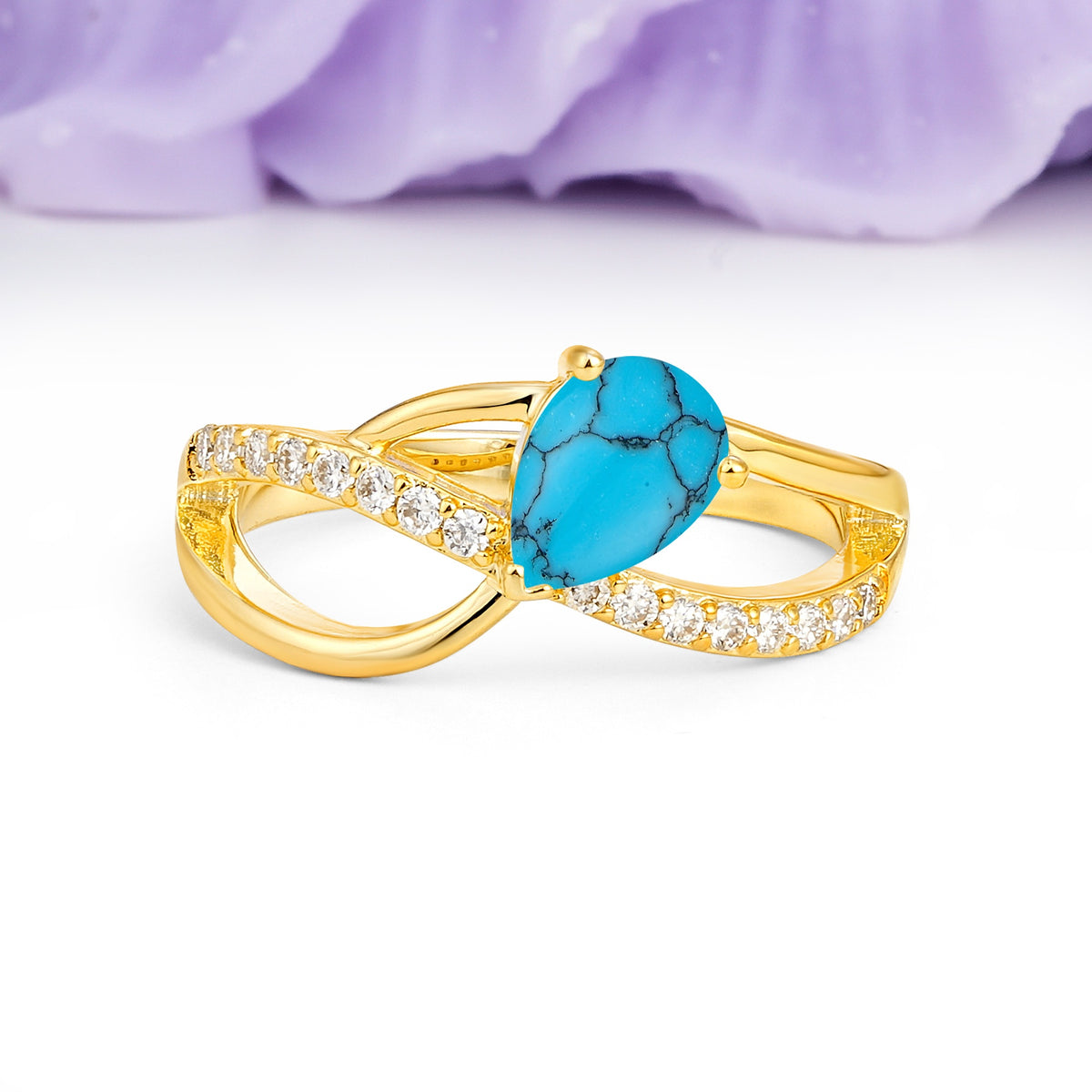 Classic Proposal Infinity Twist Pear Cut Turquoise Engagement Ring - Additional view