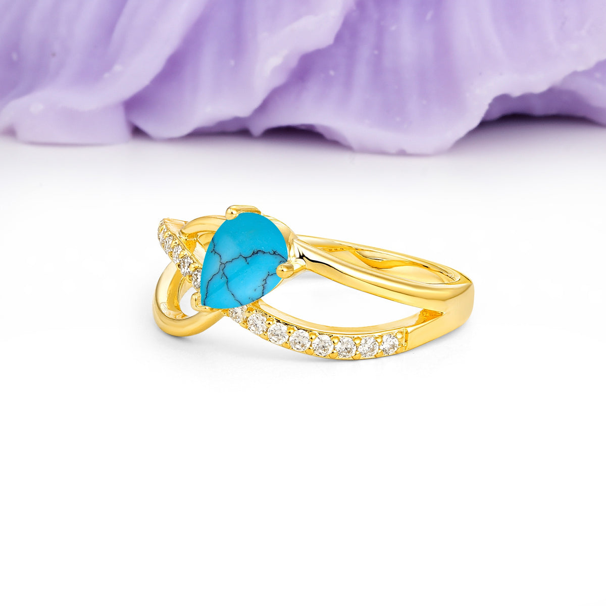 Classic Proposal Infinity Twist Pear Cut Turquoise Engagement Ring - Additional view