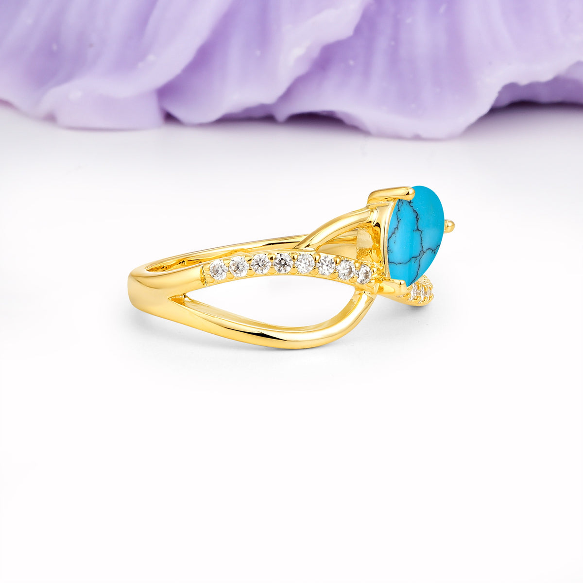 Classic Proposal Infinity Twist Pear Cut Turquoise Engagement Ring - Additional view