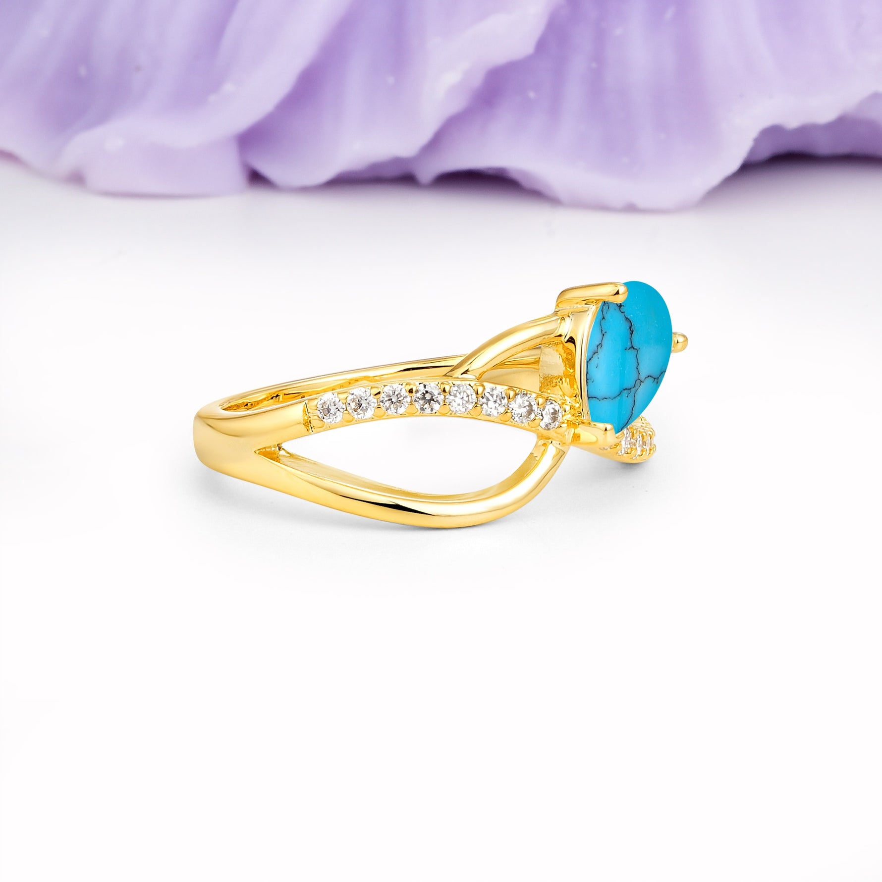 Classic Twisted 3-Prong Pear Cut Turquoise Engagement Ring - Additional view