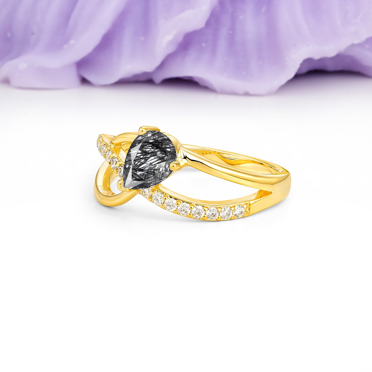 Classic Proposal Infinity Twist Pear Cut Black Rutilated Quartz Engagement Ring - Additional view