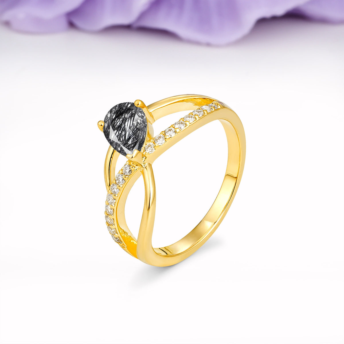 Classic Proposal Infinity Twist Pear Cut Black Rutilated Quartz Engagement Ring - Additional view