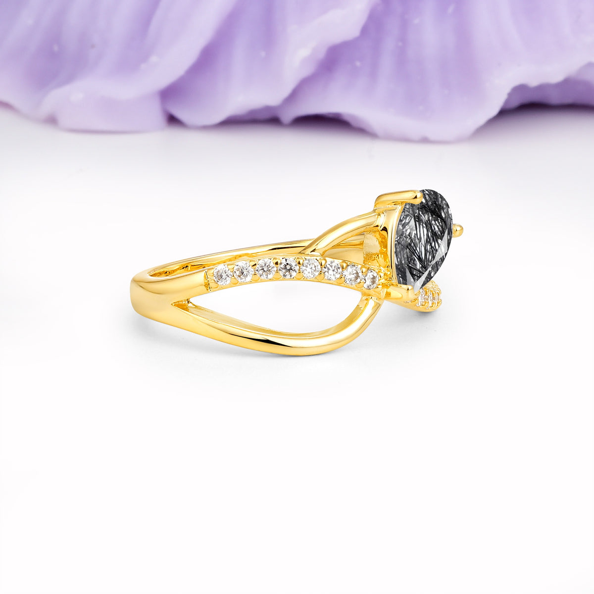 Classic Proposal Infinity Twist Pear Cut Black Rutilated Quartz Engagement Ring - Additional view