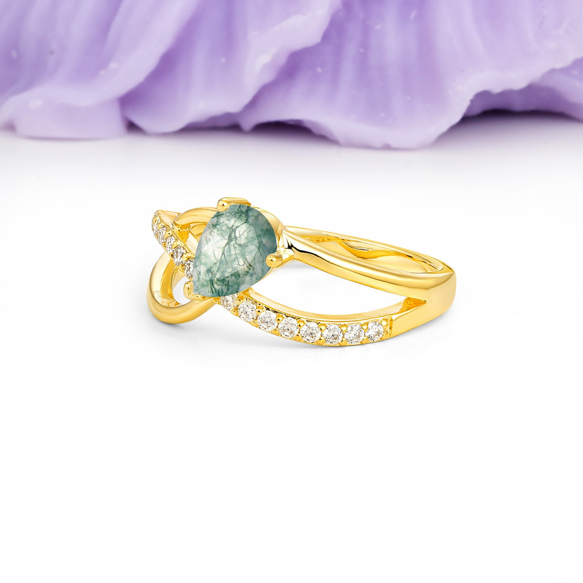 Classic Proposal Infinity Twist Pear Cut Moss Agate Engagement Ring - Additional view