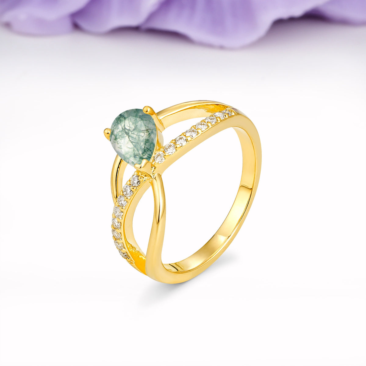 Classic Proposal Infinity Twist Pear Cut Moss Agate Engagement Ring - Additional view