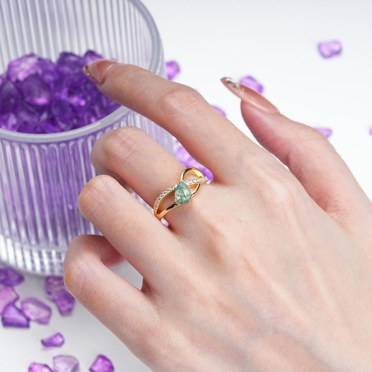 Classic Proposal Infinity Twist Pear Cut Moss Agate Engagement Ring - Additional view