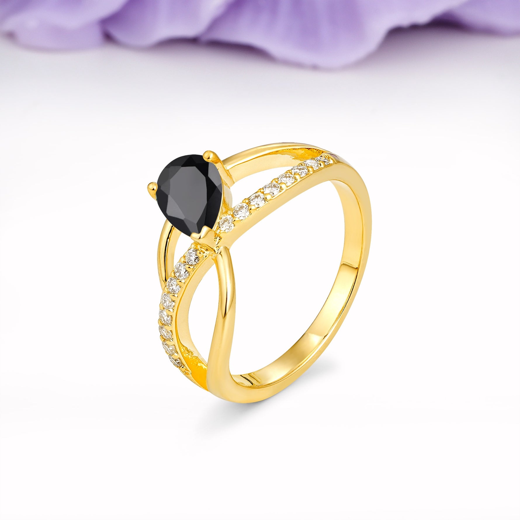 Classic Twisted 3-Prong Pear Cut Black Onyx Engagement Ring - Additional view