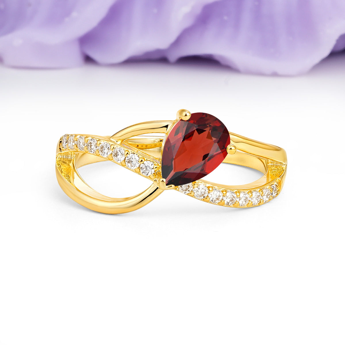 Classic Proposal Infinity Twist Pear Cut Garnet Engagement Ring - Additional view