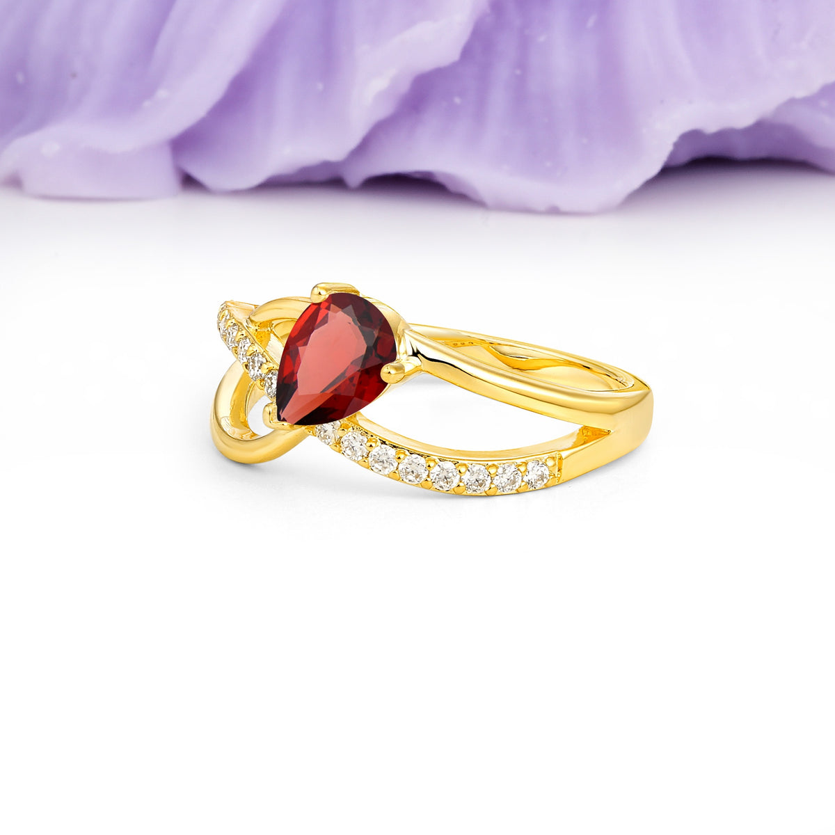 Classic Proposal Infinity Twist Pear Cut Garnet Engagement Ring - Additional view