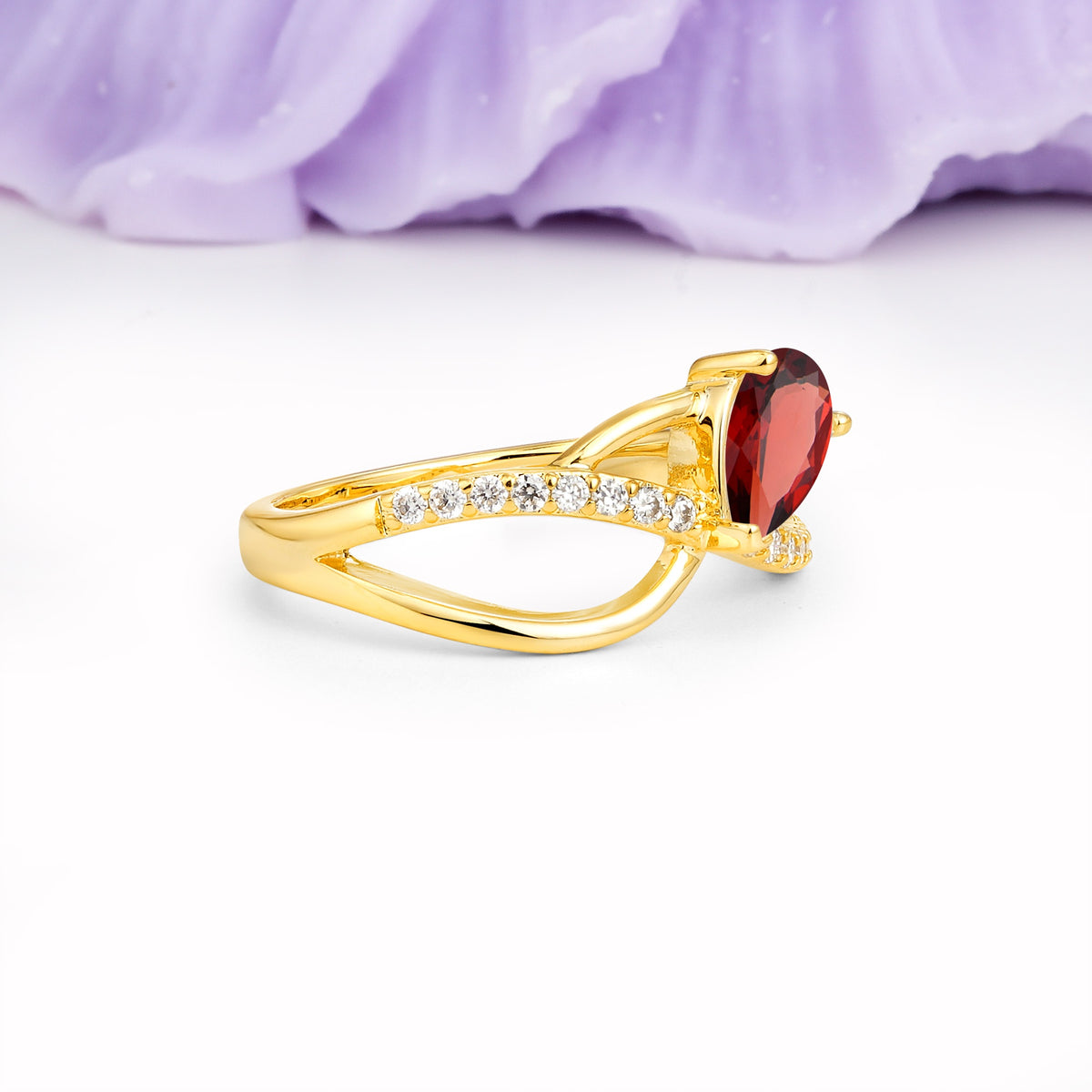 Classic Proposal Infinity Twist Pear Cut Garnet Engagement Ring - Additional view